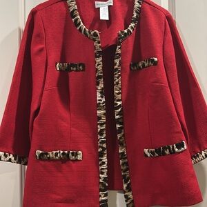 Draper’s & Damon’s lightweight textured Blazer animal print trim 3/4 sleeve 14